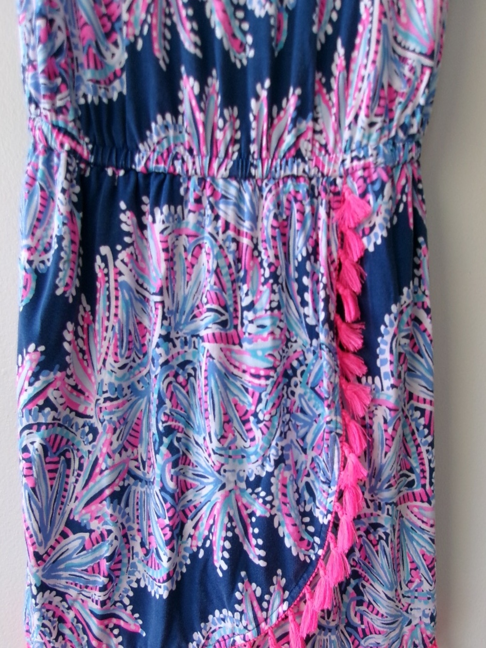 Lilly Pulitzer Jarrett Romper Oyster Bay Blue with tassels Small - Picture 3 of 4